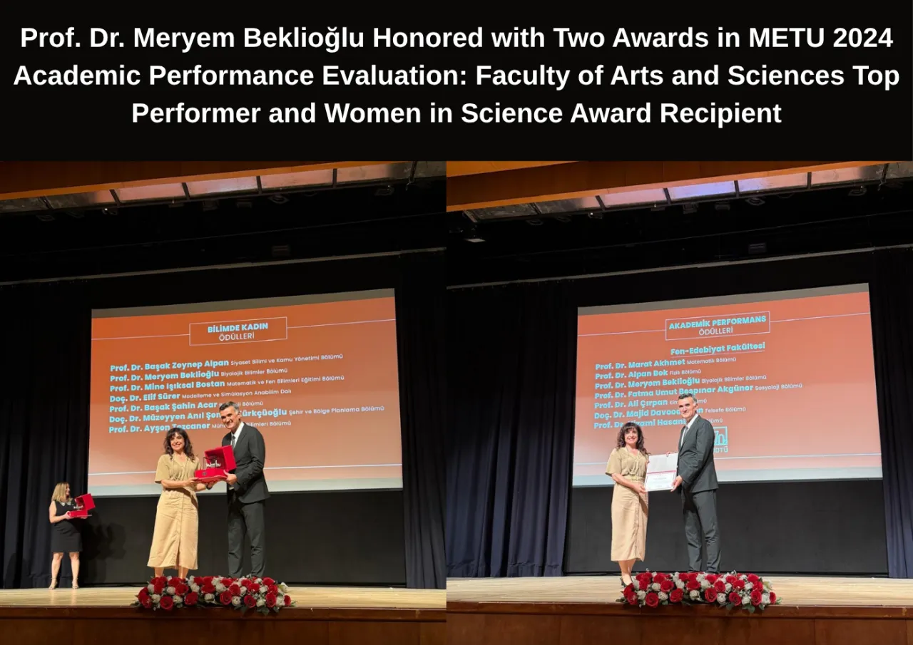 Prof. Meryem Beklioğlu Honored with Two Awards in METU 2024 Academic Performance Evaluation: Faculty of Arts and Sciences Top Performer and Women in Science Award Recipient